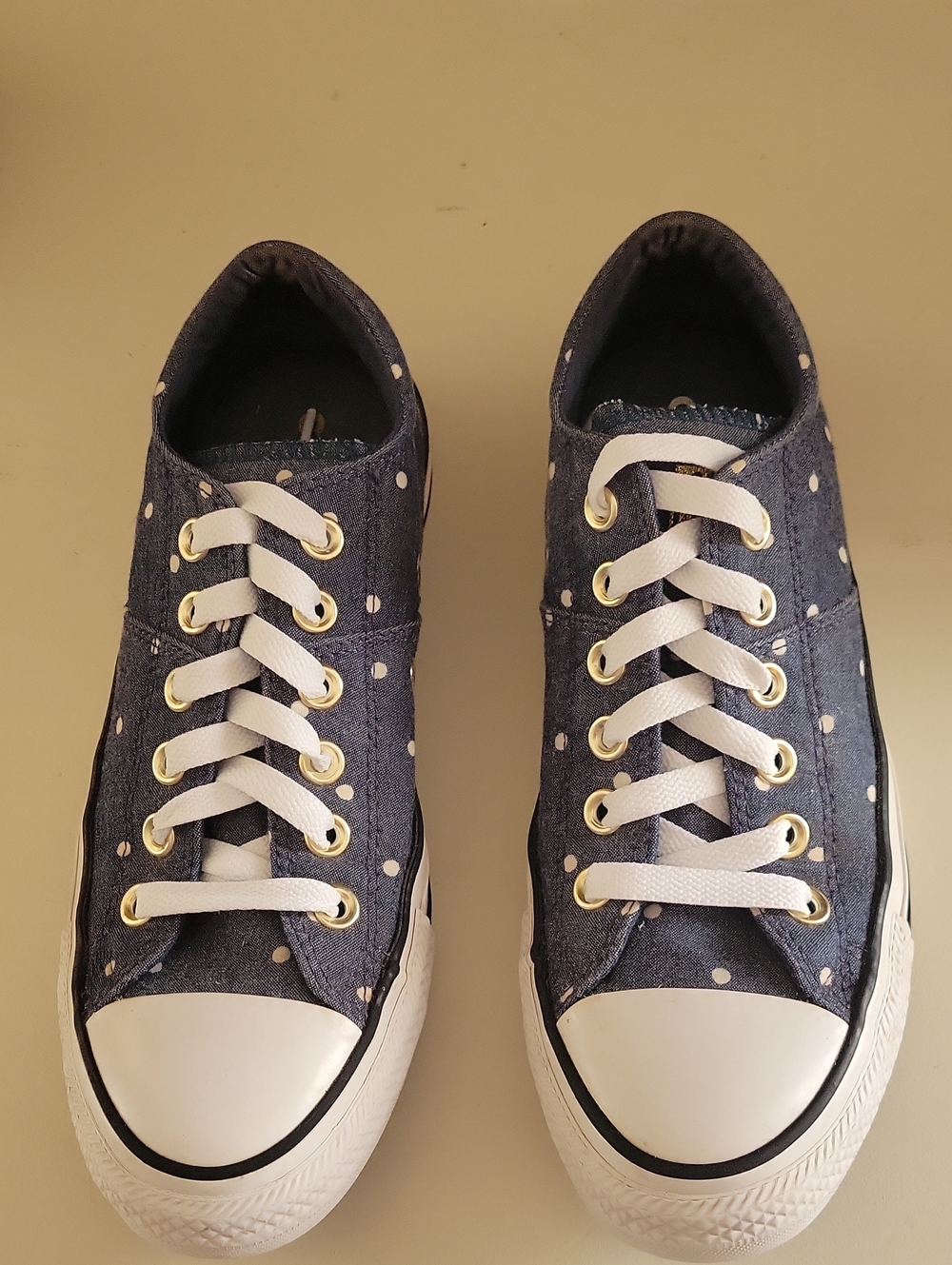 Women’s Navy Polka Dot Converse Low-Top Sneakers with White Laces